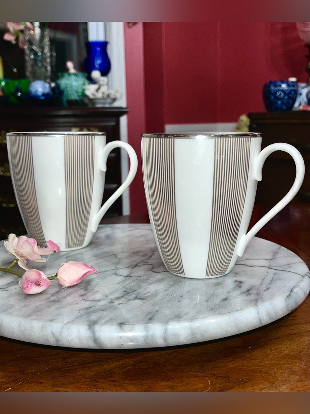 Tiffany & Co. "Palladium" 2000 Fine Bone China Mugs, Set of 2